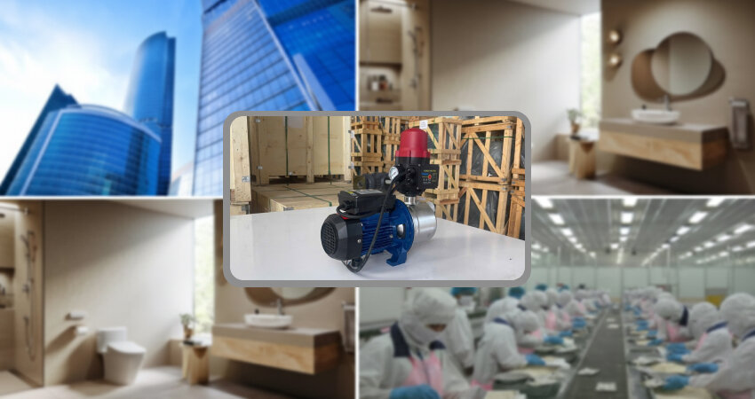 Ứng dụng đa dạng của máy bơm nước tăng áp, từ cấp nước cho nhà cao tầng đến hệ thống tưới tiêu và công trình thương mại.