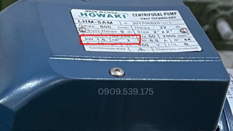 Công suất của máy bơm nước.