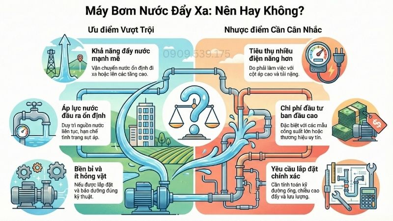 Ưu nhược điểm của máy bơm nước đẩy xa.