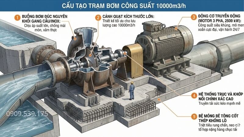 Các bộ phận chính máy bơm nước 10000m3/h