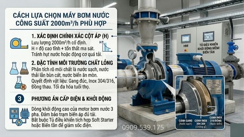 Cách chọn máy bơm nước công suất 2000m3/h.