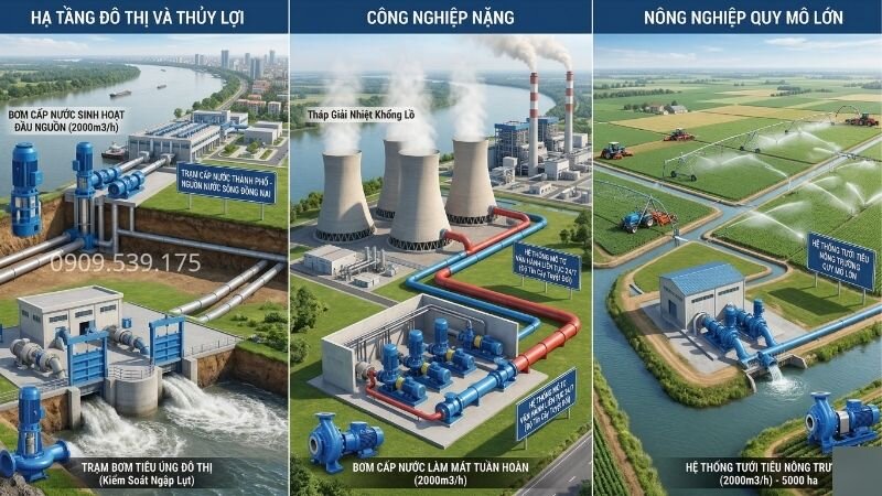 Ứng dụng thực tế máy bơm nước 2000m3/h