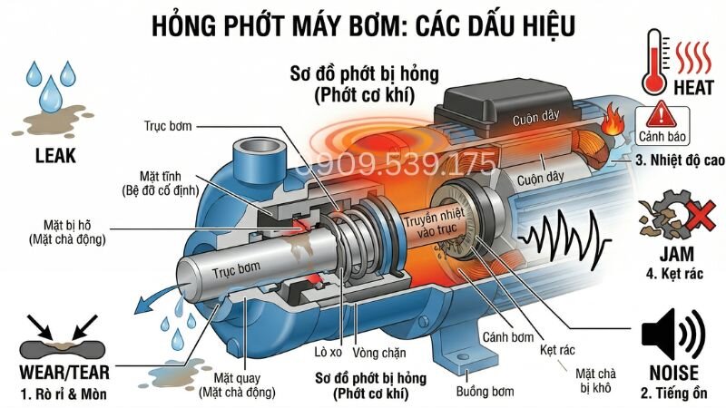 Các dấu hiệu nhận biết máy bơm bị hỏng hóc