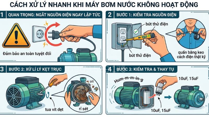Cách xử lý khi máy bơm không chạy được
