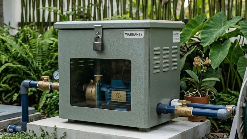 Góc nhìn trục diện của hộp bảo vệ máy bơm nước 