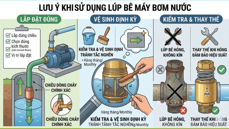 Lưu ý sử dụng lúp bê cho máy bơm nước
