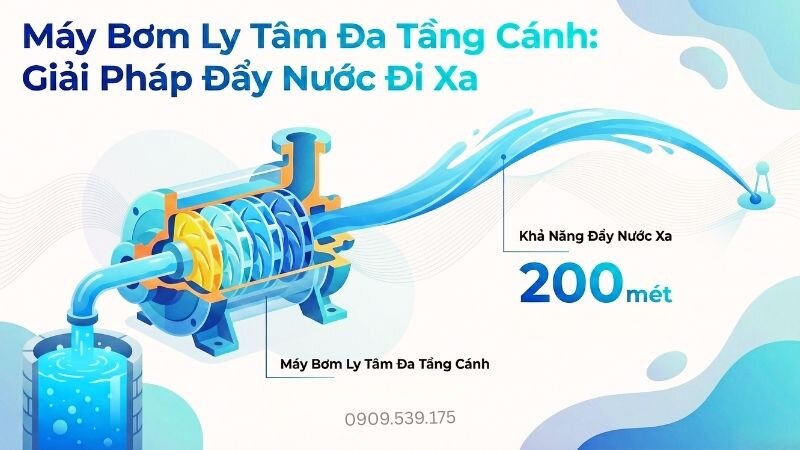 Máy bơm nước ly tâm đa tầng cánh, giải pháp đẩy nước đi xa.
