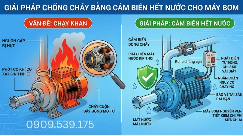Giải pháp chống cháy bằng cảm biến hết nước cho máy bơm