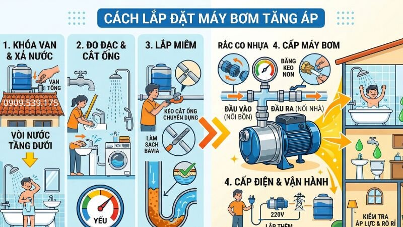 Cách lắp đặt máy bơm tăng áp