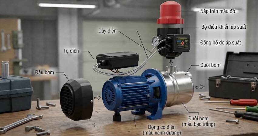 Máy bơm tăng áp mini được thiết kế với kích thước nhỏ gọn nhưng khả năng vận hành mạnh mẽ