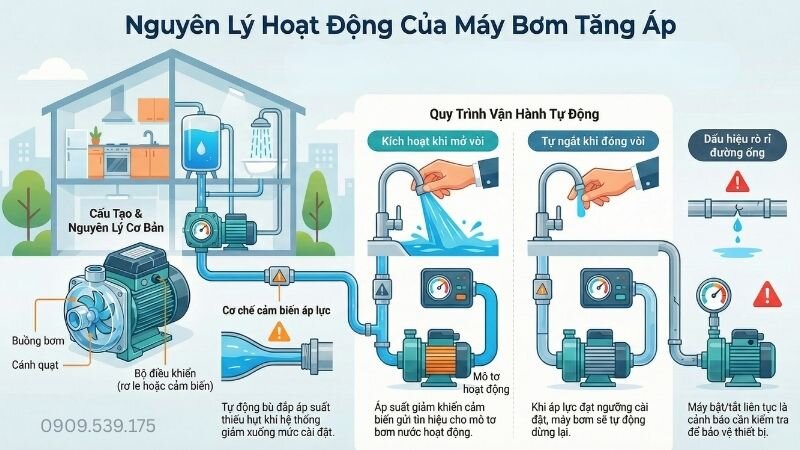 Cơ chế hoạt động của bơm tăng áp cho nước yếu.