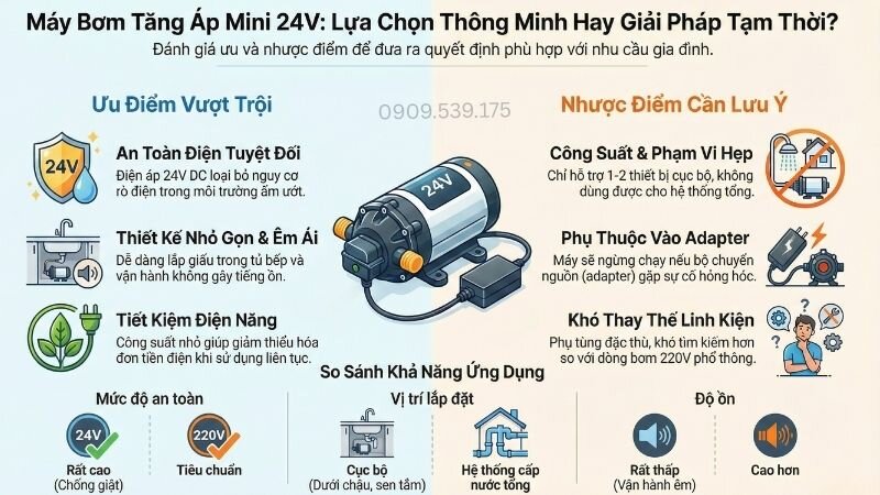 Máy bơm tăng áp mini 24v, lựa chọn thông minh hay giải pháp tạm thời.