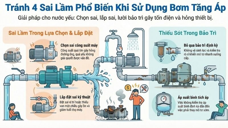 Sai lầm thường gặp khi sử dụng bơm tăng áp.
