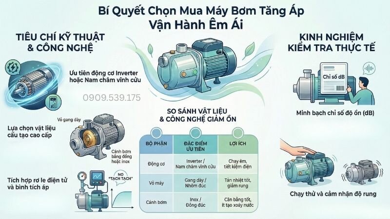 Bí quyết chọn mua máy bơm tăng áp vận hành êm ái.