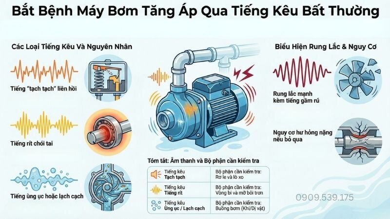 Dấu hiệu nhận biết máy bơm tăng áp kêu to thường gặp.