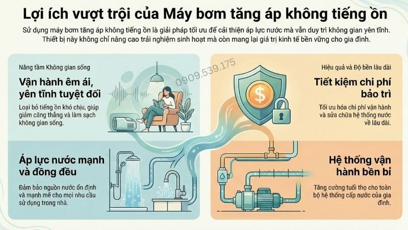 Lợi ích vượt trội của máy bơm tăng áp không tiếng ồn.