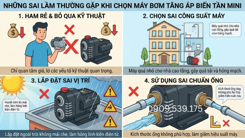 Những sai lầm thường gặp khi chọn máy bơm tăng áp biến tần mini