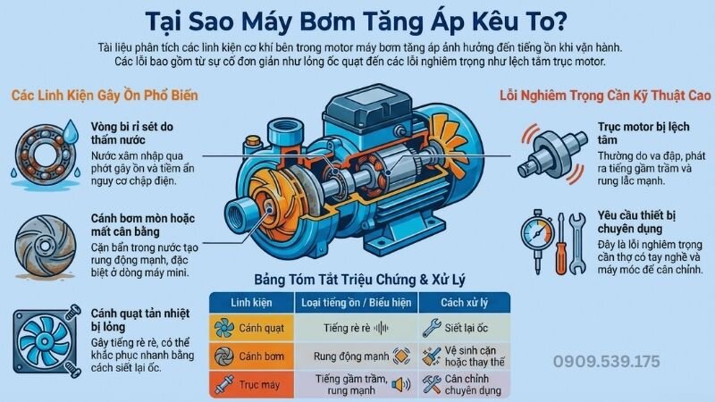 Tại sao máy bơm nước tăng áp kêu to.