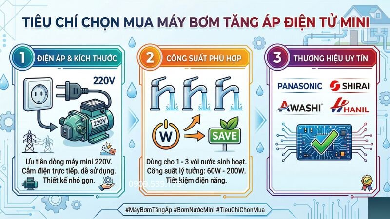 Tiêu chí chọn máy bơm tăng áp mini.